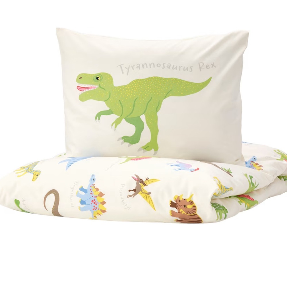 IKEA JÄTTELIK Duvet cover and pillowcase. Dinosaurs/white, Twin